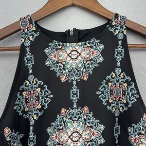 Mossimo Black‎ Sleeveless Dress High Neck Fit Flare Patterned Boho SZ S Mandala